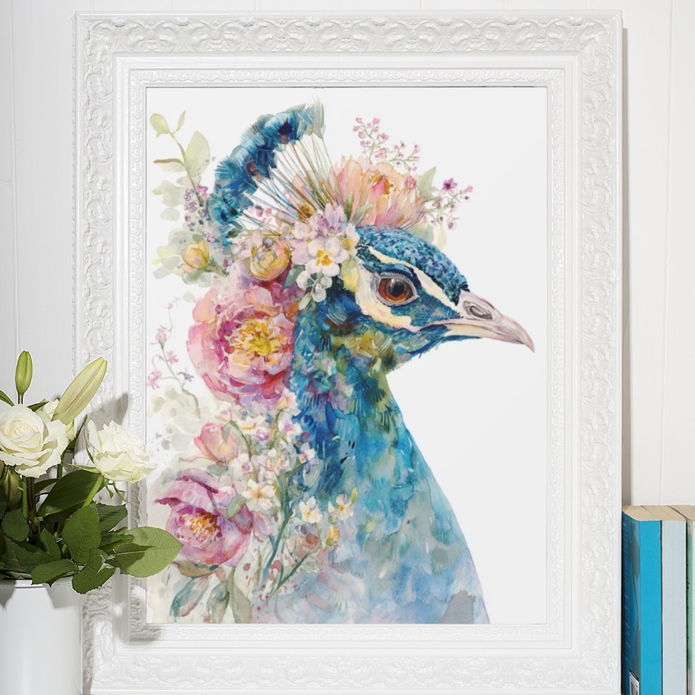 Watercolor Floral Peacock Wall Art Illustration Print Poster Card Unframed - Picture 7 of 9